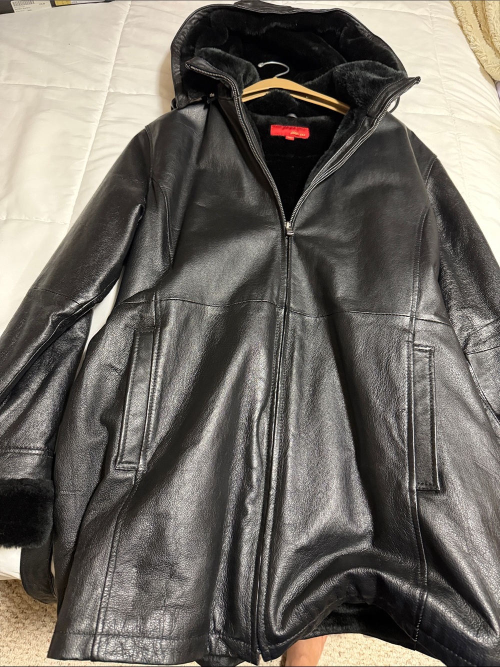 Black Leather Hooded Jacket -  Women’s